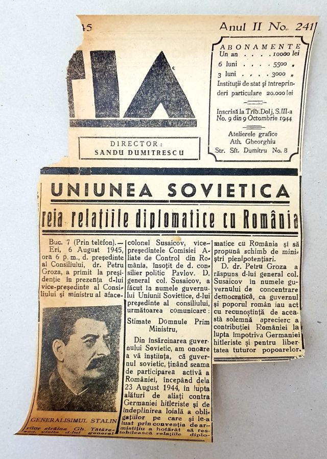 newspaper Misfortune brittle URSS reia relatiile cu Romania, fragment ziarul Viata, 1944, format A4 –  kolectionarul.ro