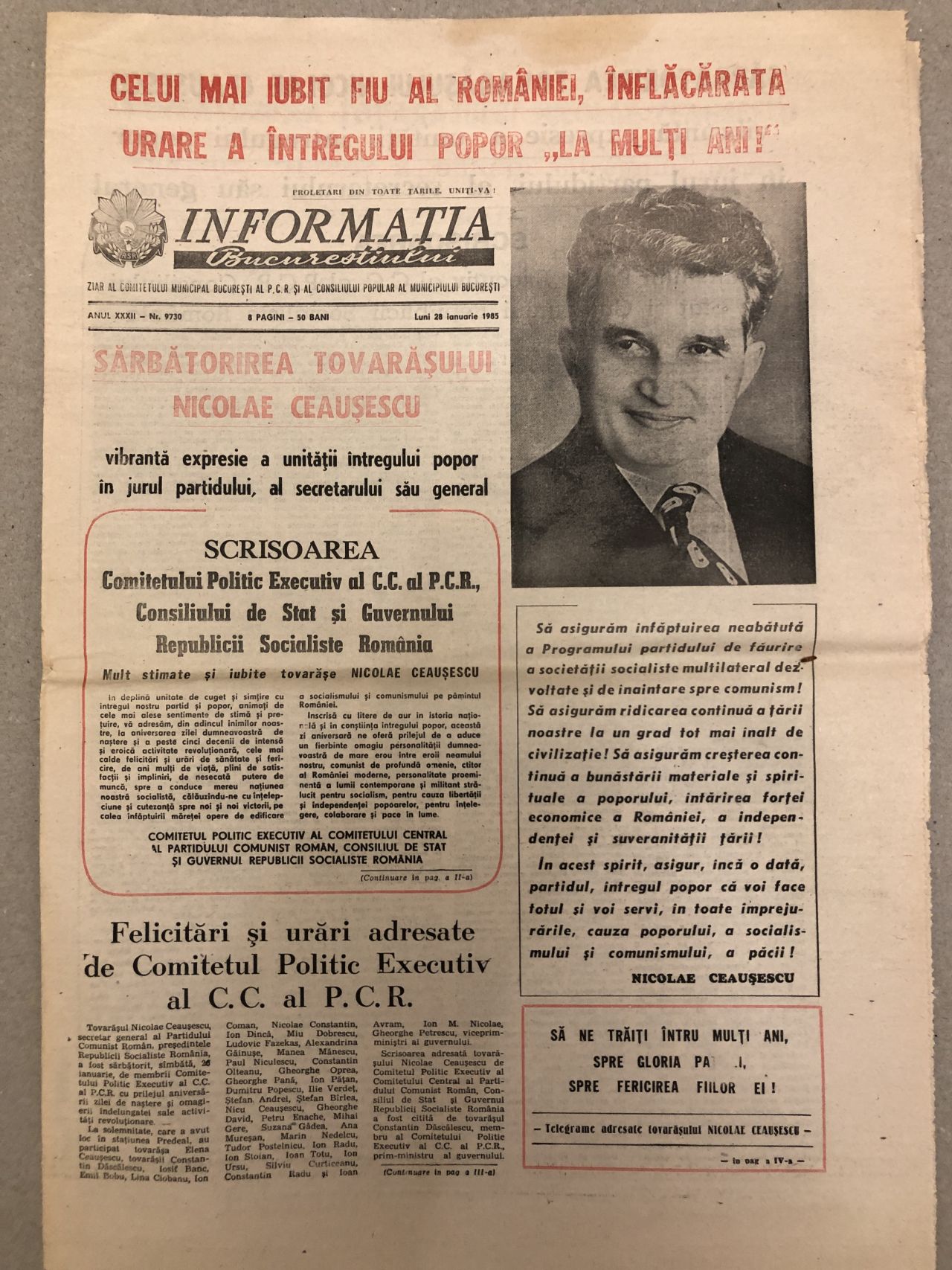 disconnected sad Cruelty Informatia Bucurestiului, ziar vechi 28 ianuarie 1985, ziua lui Nicolae  Ceausescu – kolectionarul.ro