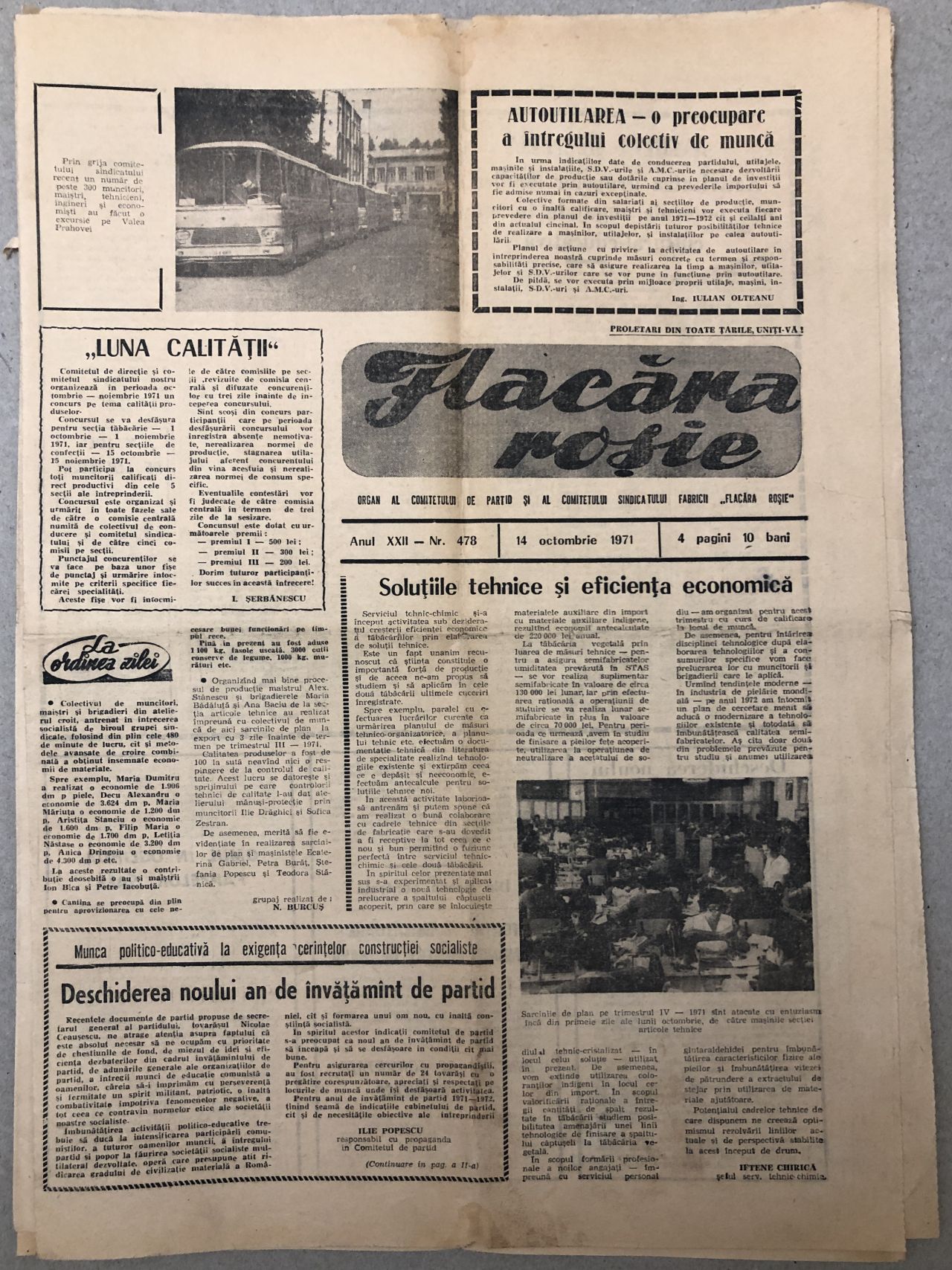 Odysseus demonstration You're welcome ziarul Flacara Rosie (uzina Pionierul), 14 octombrie 1971 – kolectionarul.ro