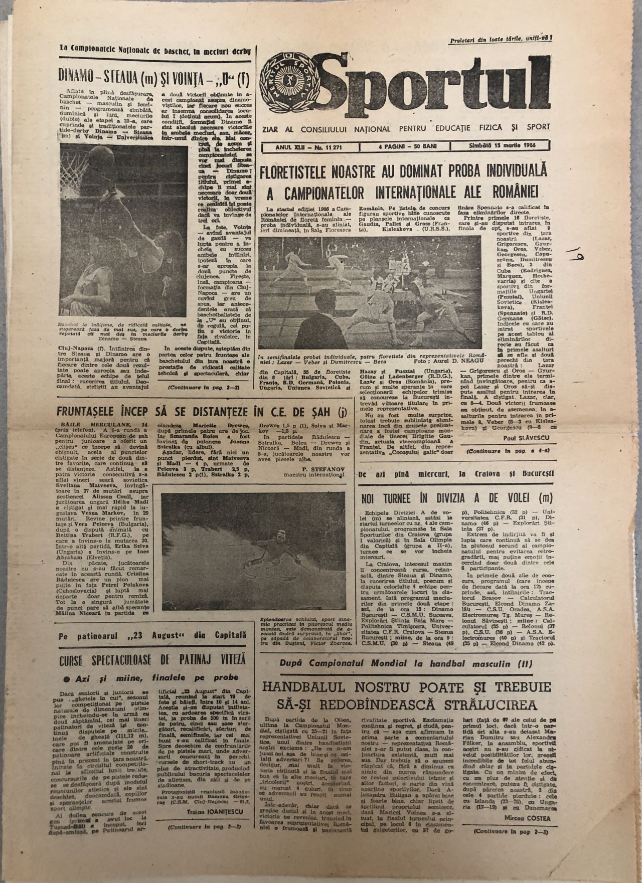 merger participate Hummingbird Sportul, ziar vechi, 15 martie 1986 – kolectionarul.ro